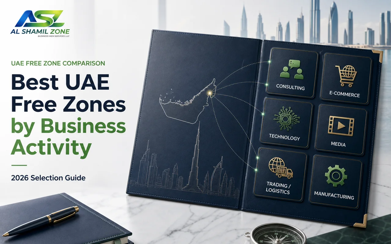 UAE Free Zone selection guide comparing consulting, e-commerce, technology, media, logistics and manufacturing