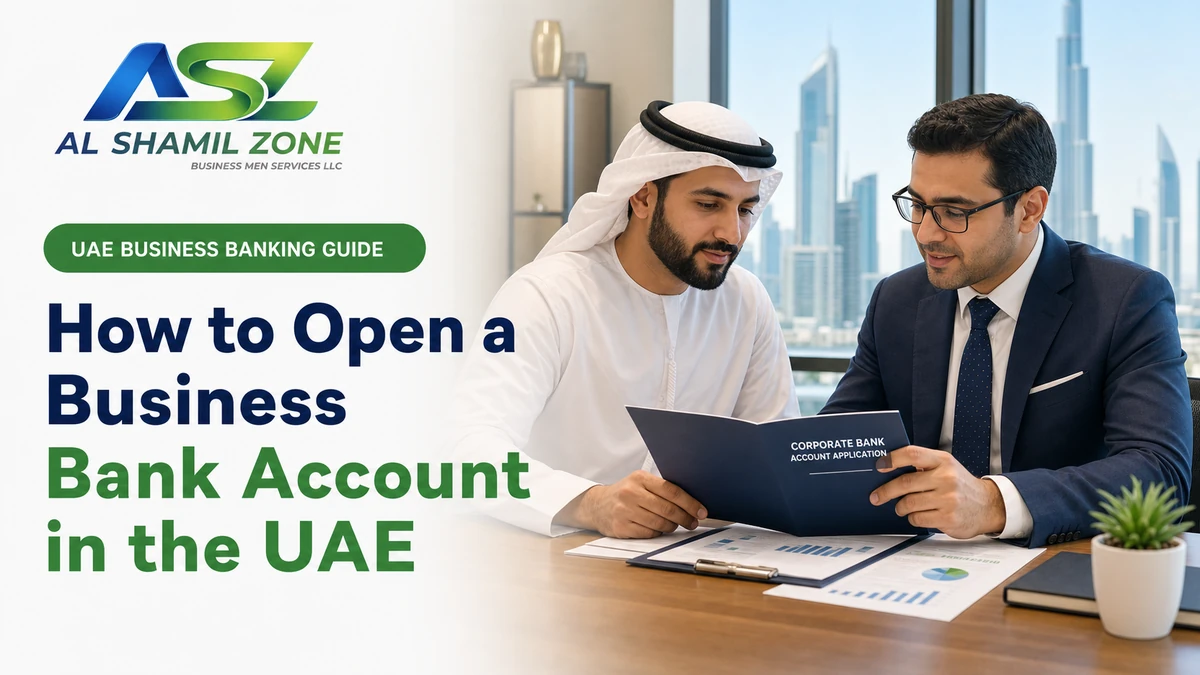 UAE entrepreneur reviewing a corporate bank account application with a banking adviser