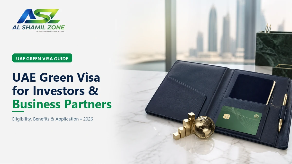 UAE Green Visa guide for investors and business partners with residence card and Dubai skyline