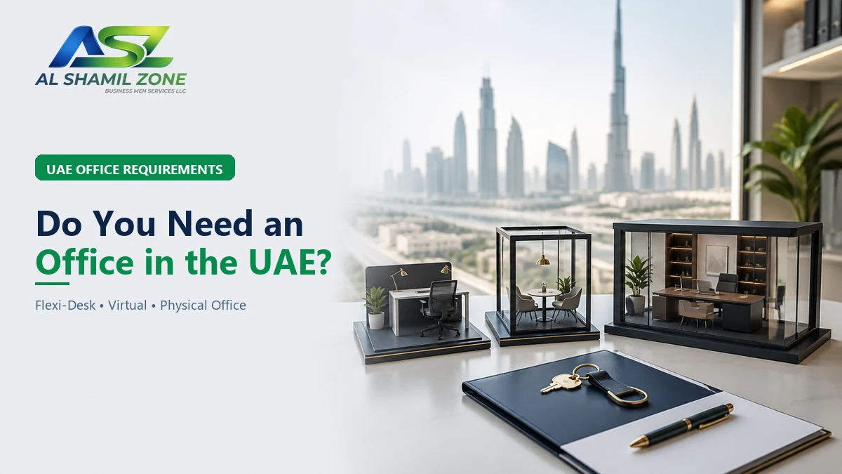 UAE flexi-desk, serviced office and physical office options with Dubai skyline