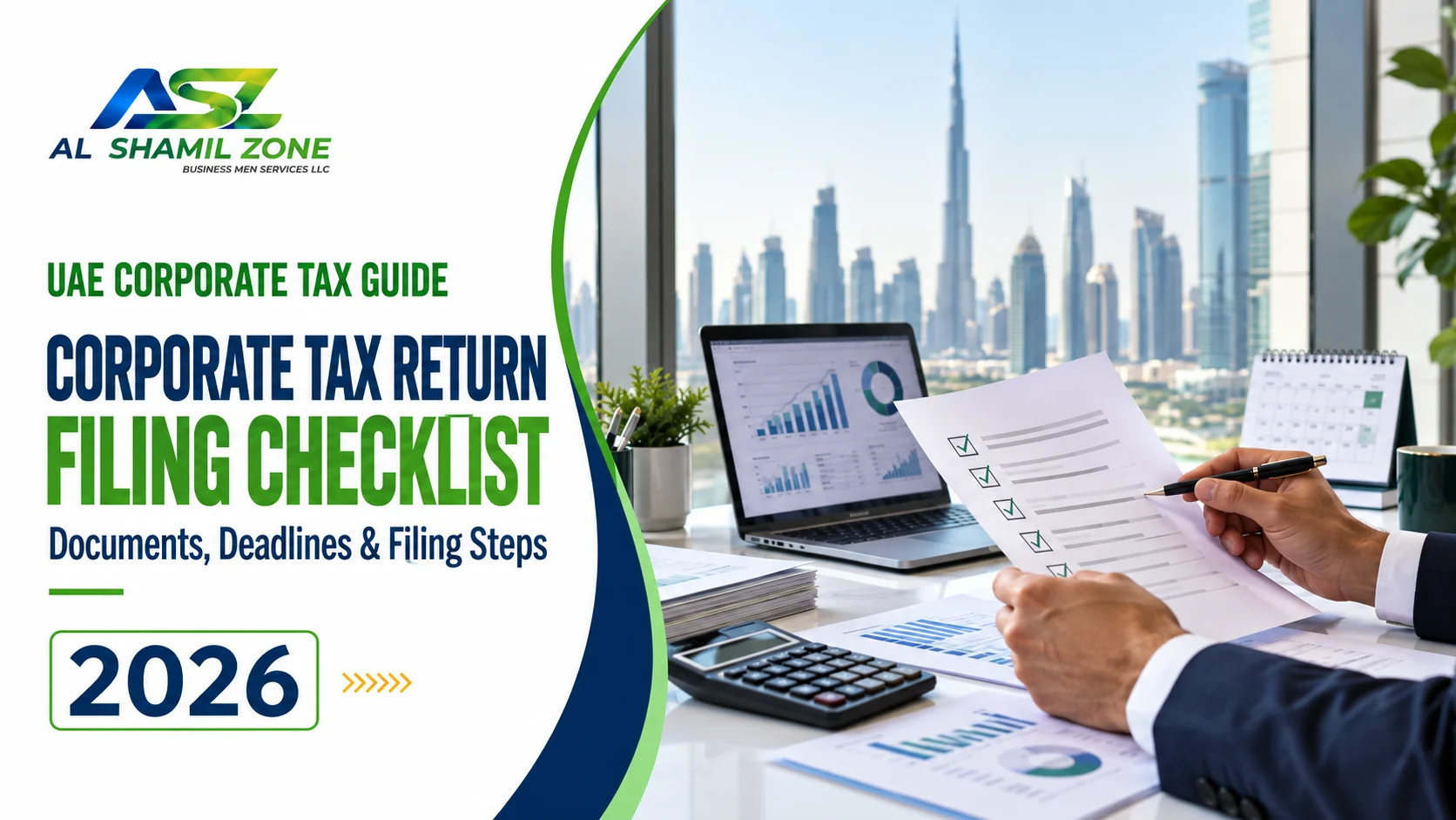 Professional reviewing a UAE Corporate Tax return filing checklist in Dubai